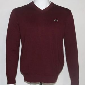 Lacoste Men's Long Sleeve V Neck Cotton Jersey Sweater Burgundy 3-Small NWT